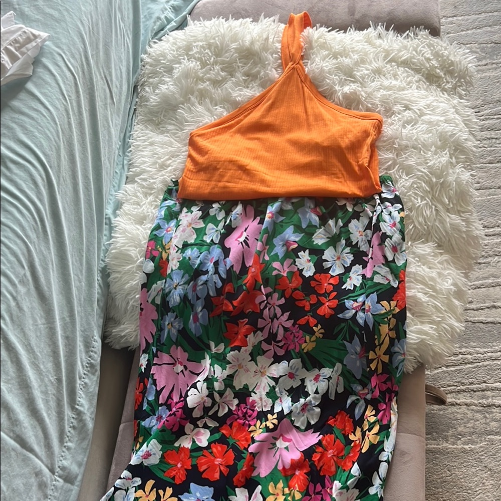 Orange Halter Top with Floral Skirt